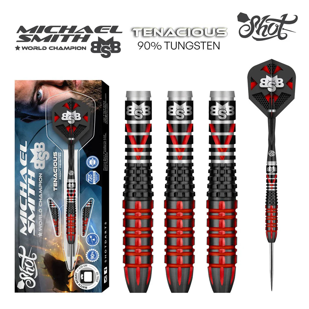 Michael Smith Tenacious Steel Tip Dart Set-90% Tungsten Barrels