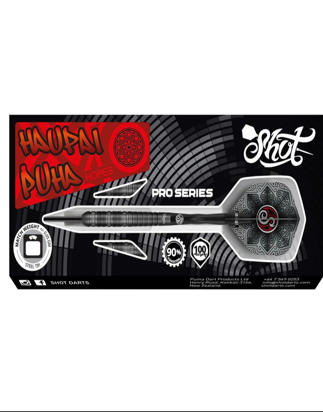 Shot Pro Series-Haupai Puha Steel Tip Dart Set V2- 90% Tungsten Barrels