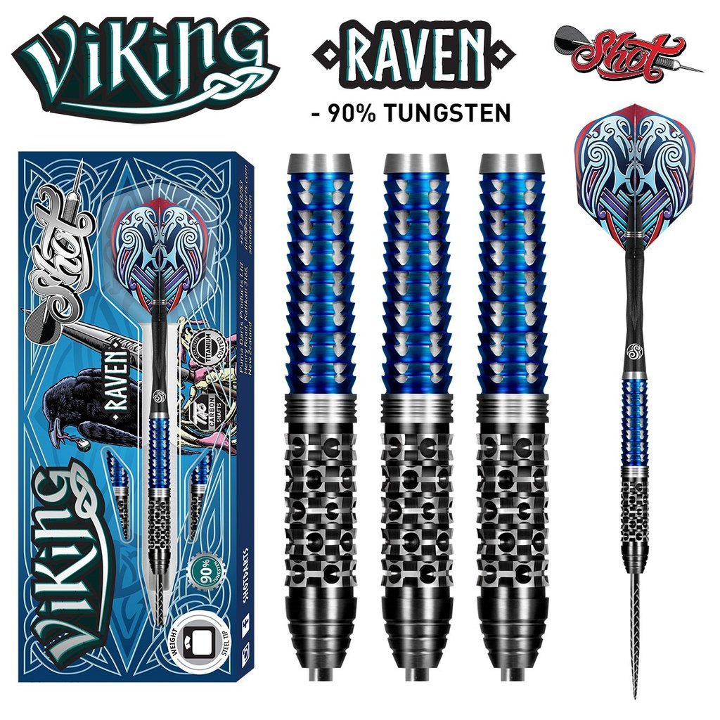 Shot Viking Raven Steel Tip Dart Set - 90% Tungsten Barrels