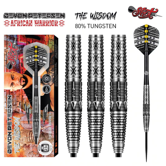 Shot Devon Petersen WISDOM Steel-tip Darts - 90% TUNGSTEN BARRELS