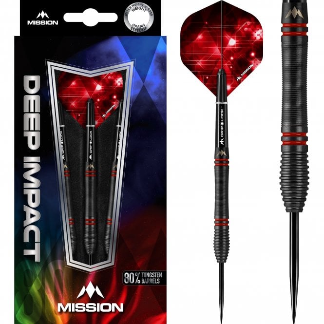 MISSION  Deep Impact Darts - Steel Tip - Black - M5 - Red